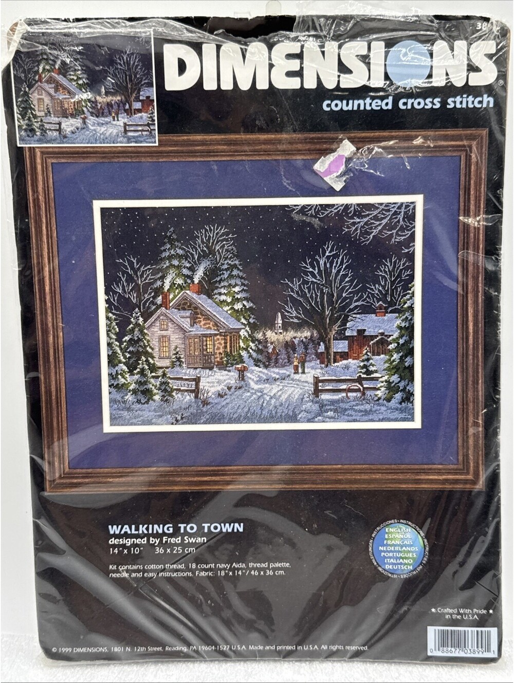 Dimensions Cross Stitch Kit Walking to Town Winter 14x10” Scene Fred Swan 1999
